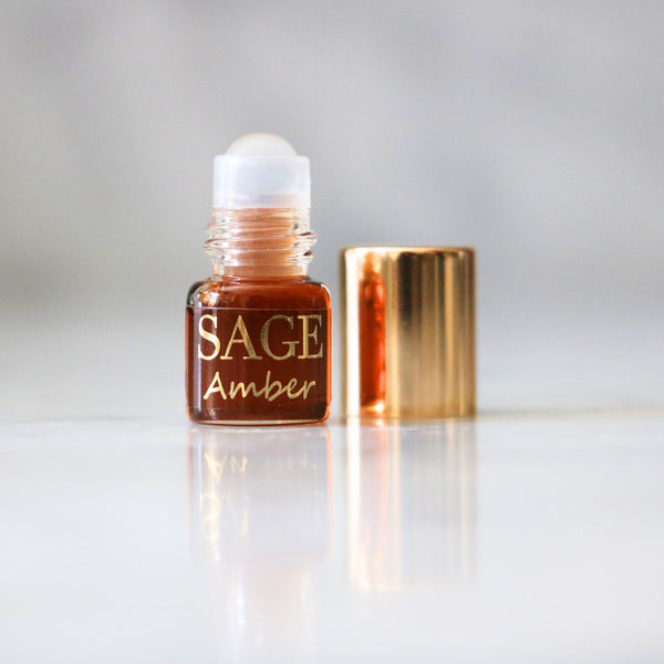 .03oz Mini Roll on Sage Amber Perfume Oil, Earthy, Gender Neutral Vegan,Cruelty Free, and travel-size fragrance