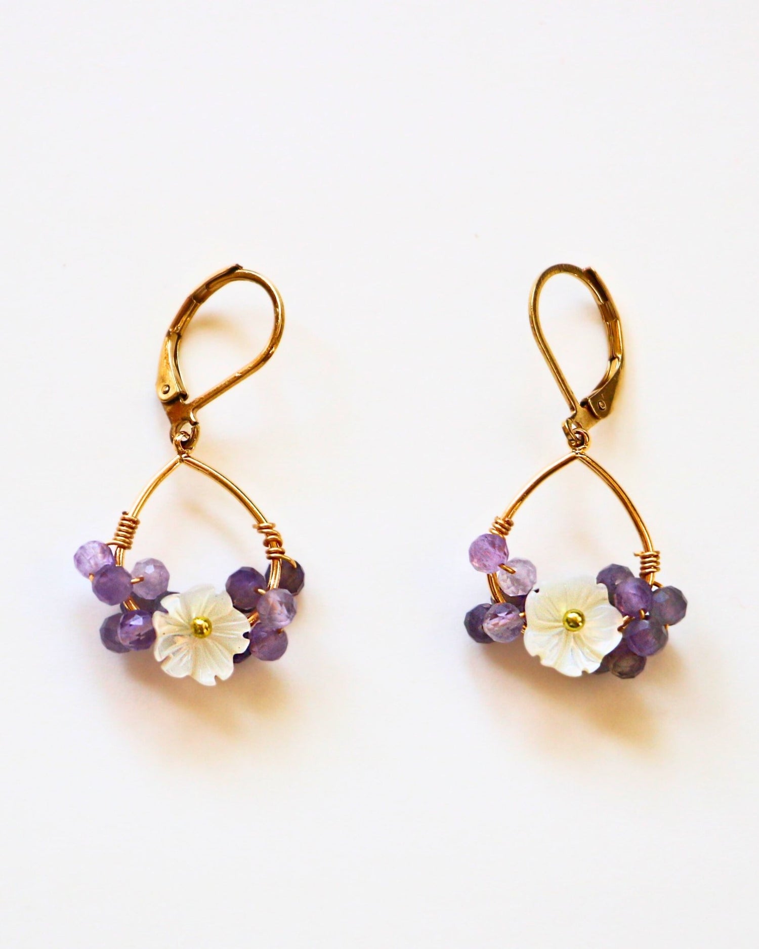 Amethyst and Mother of Pearl Charmed Cluster Gold Earrings by Sage Machado - The Sage Lifestyle