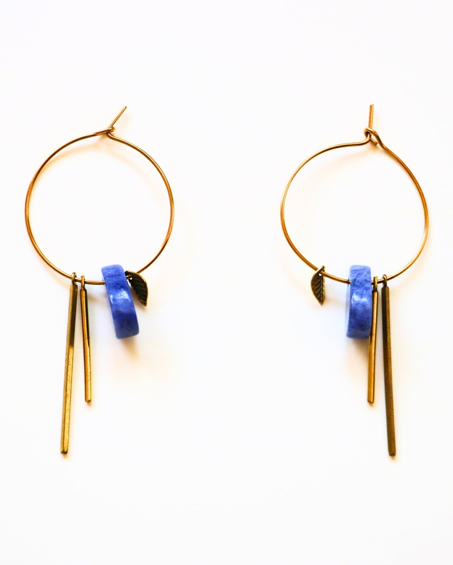 Blue Sodalite Medium Hoop Feather Gold Earrings by Sage Machado - The Sage Lifestyle