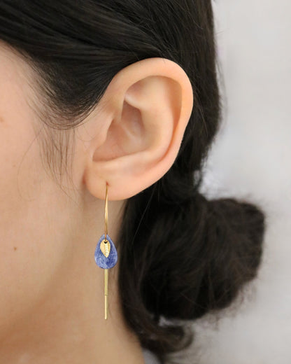 Blue Sodalite Medium Hoop Feather Gold Earrings by Sage Machado - The Sage Lifestyle