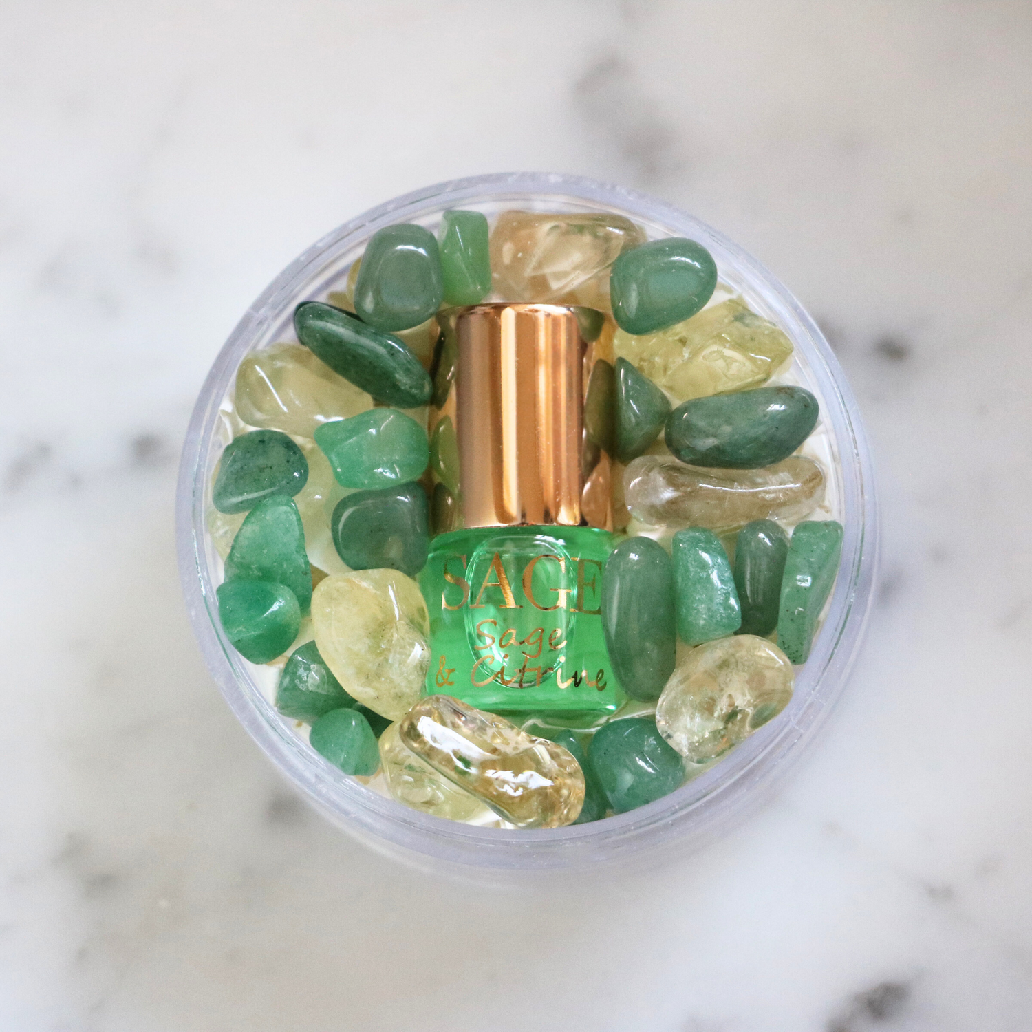 Sage &amp; Citrine Blend Perfume Oil Concentrate Mini Rollie with Gemstones by Sage