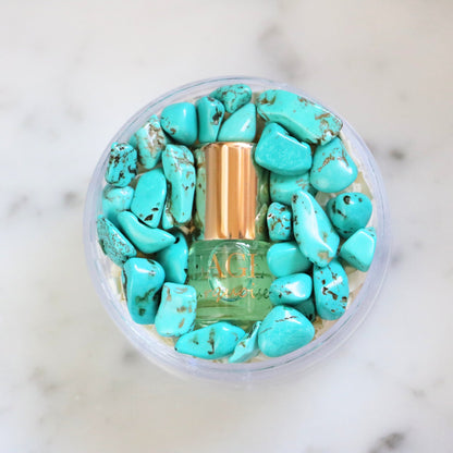 .03 oz Mini Roll on Sage Turquoise Perfume Oil with gemstones, Marine, Gender Neutral, Vegan, Cruelty Free, travel perfume