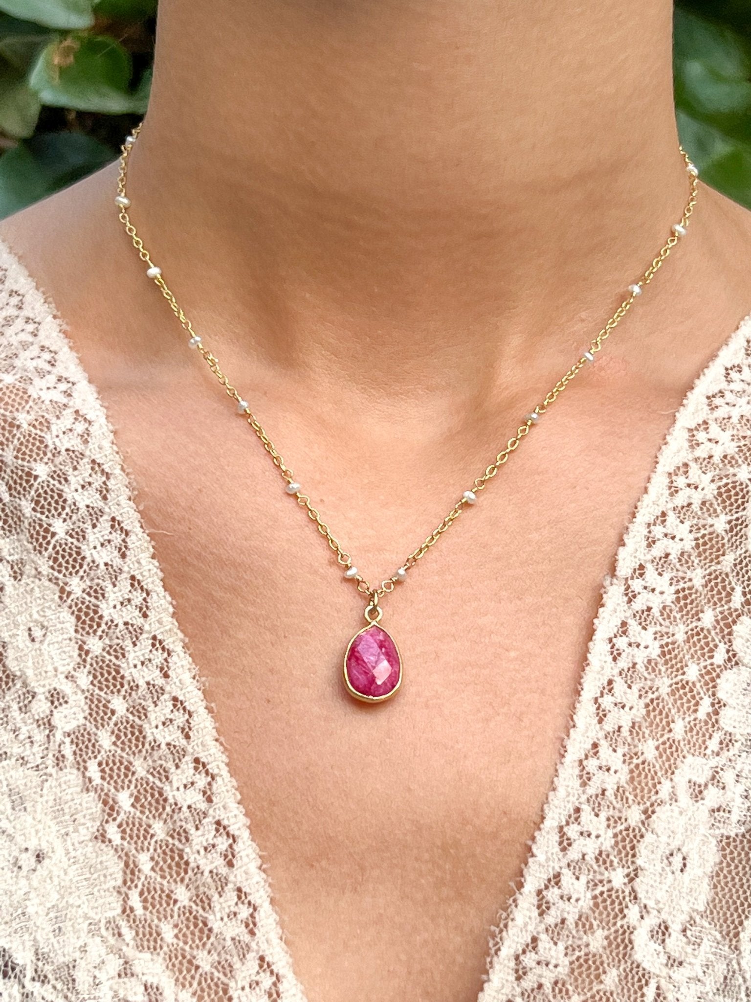 Angara Natural Ruby Teardrop Pendant Necklace with India | Ubuy