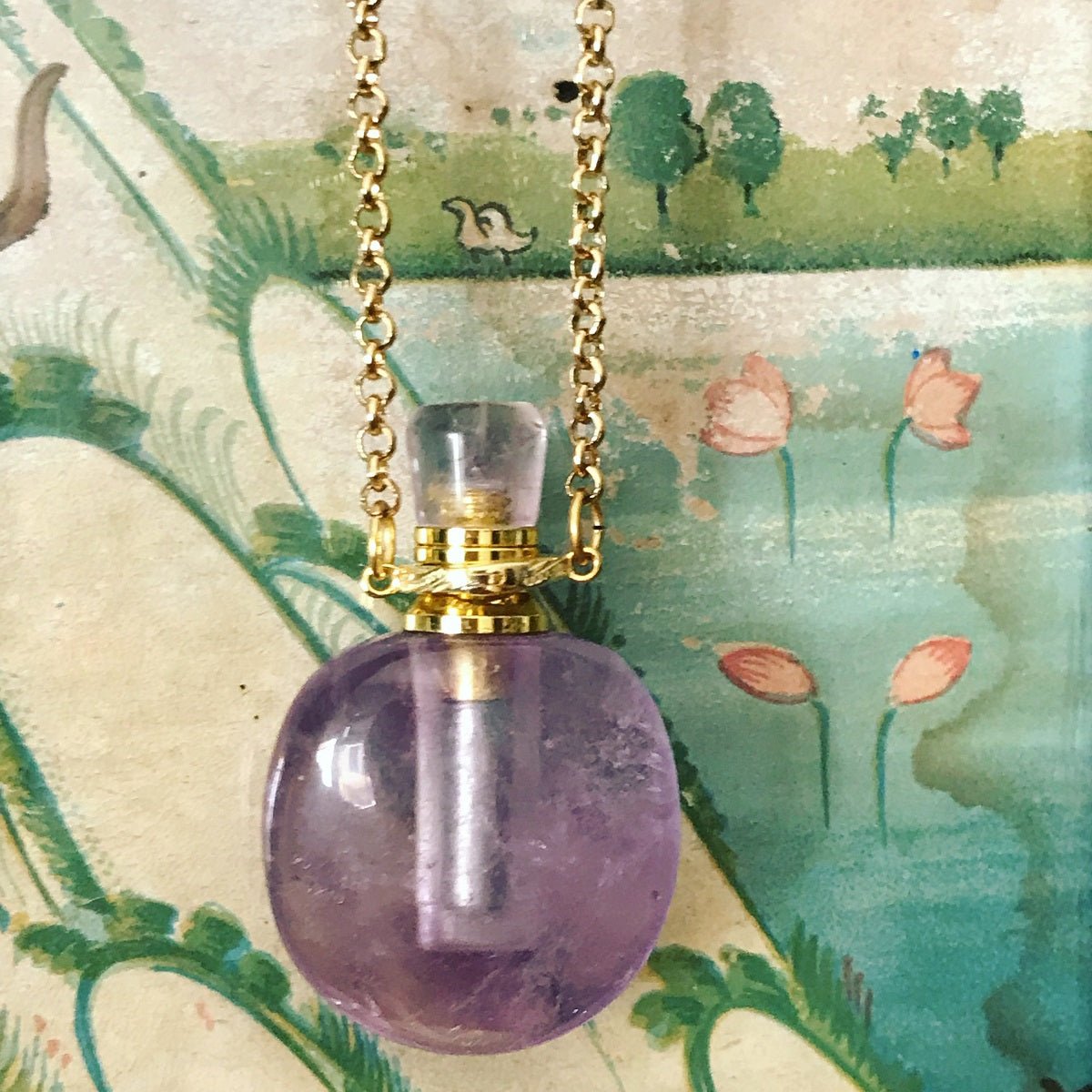 Gemstone perfume store bottle necklace